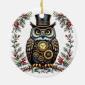 Steampunk Weihnachts-Eule Keramik Ornament (Hinten)