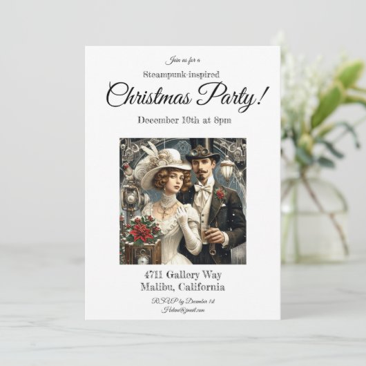 Steampunk Weihnachts-Party Einladung (Stehend Vorderseite)