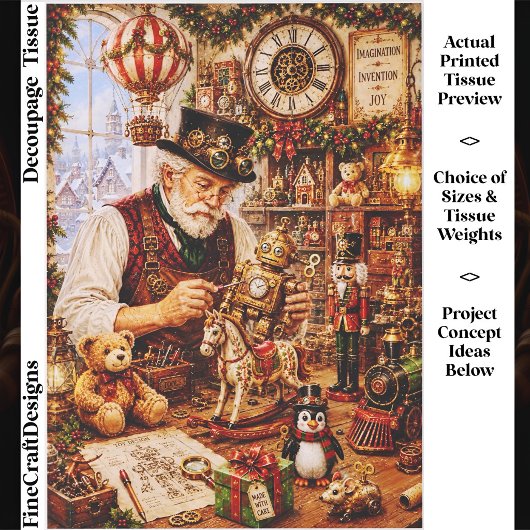 Steampunk-Weihnachts-Spielzeugwerkstatt FV4 Decoup Seidenpapier