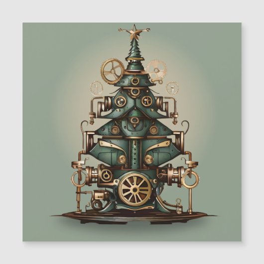 Steampunk Weihnachtsbaum Vintag Retro Style Magnetkarte (Vorderseite)