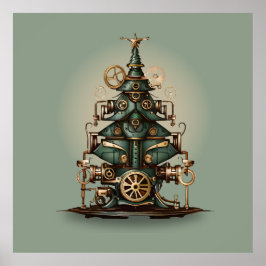 Steampunk Weihnachtsbaum Vintag Retro Style Poster