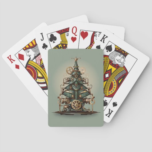 Steampunk Weihnachtsbaum Vintag Retro Style Spielkarten (Rückseite)