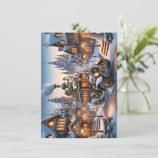 Steampunk Weihnachtsbusskarte (Stehend Vorderseite)