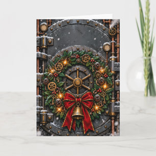 Steampunk-Weihnachtskranz-Tresortür-Feiertagskarte Feiertagskarte