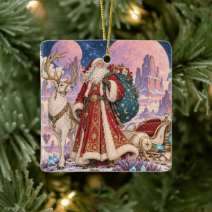 Steampunk-Weihnachtsmann auf schwimmender Insel-Fa Keramikornament
