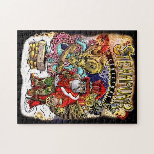 Steampunk Weihnachtsmann & Octopus Rentier Weihnac Puzzle (Horizontal)