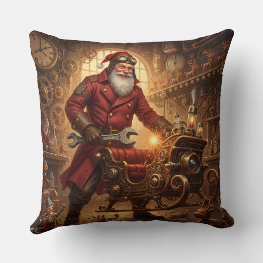 Steampunk Weihnachtsmann Werkstatt  Kissen (Rückseite)
