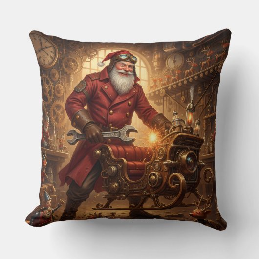 Steampunk Weihnachtsmann Werkstatt Kissen (Vorderseite)