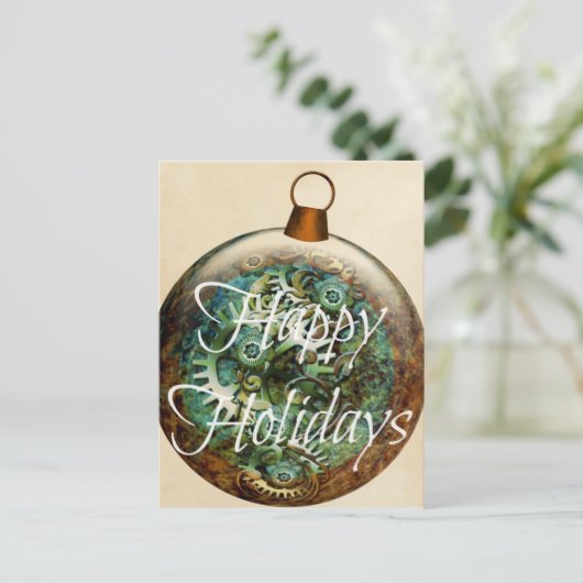 Steampunk Weihnachtsschmuck Feiertagspostkarte (Stehend Vorderseite)