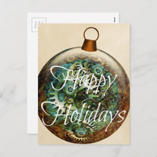 Steampunk Weihnachtsschmuck Feiertagspostkarte (Vorne/Hinten)