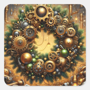 Steampunk-Weihnachtssticker Quadratischer Aufkleber
