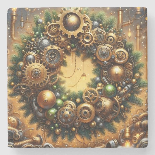 Steampunk-Weihnachtsuntersetzer Steinuntersetzer (Vorderseite)