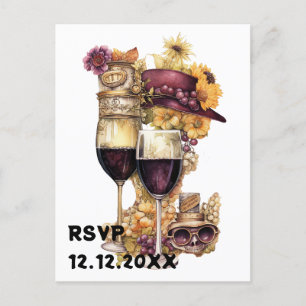 Steampunk-Wein-RSVP Postkarte
