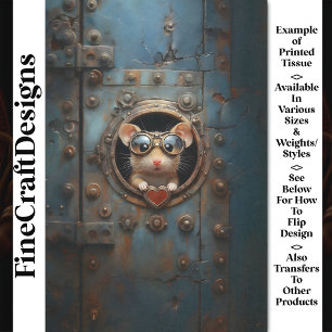 Steampunk Weiße Maus & Rotes Herz BQ1 Decoupage Seidenpapier