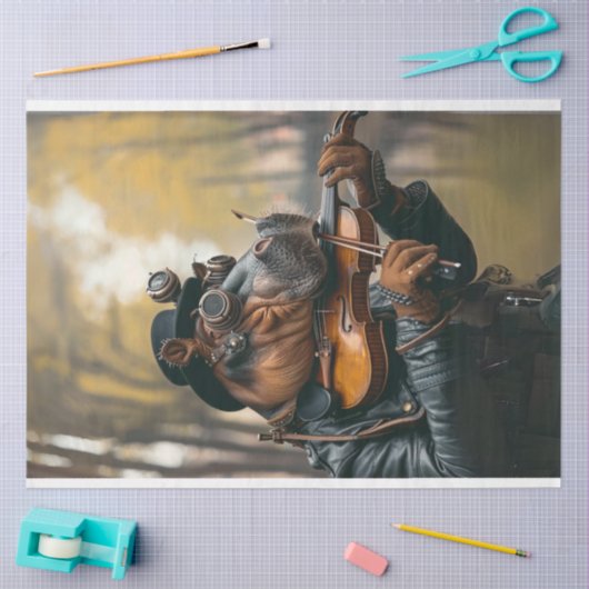 Steampunk Whimsical Hippo Violine Seidenpapier (Basteln)