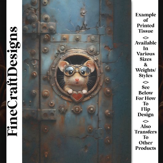 Steampunk White Mouse & Red Heart BQ1 Decoupage Seidenpapier