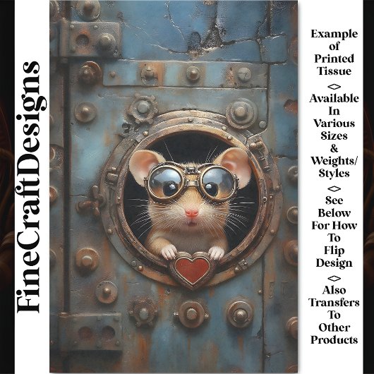 Steampunk White Mouse & Red Heart BQ2 Decoupage Seidenpapier