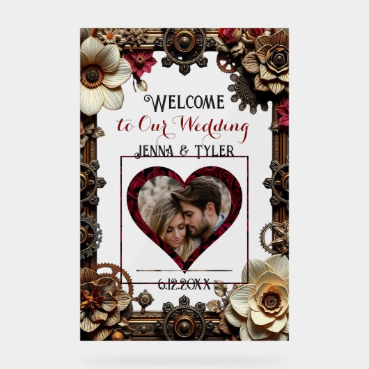 Steampunk Willkommen bei unserer Hochzeit Personal Acrylschild (Vorderseite)