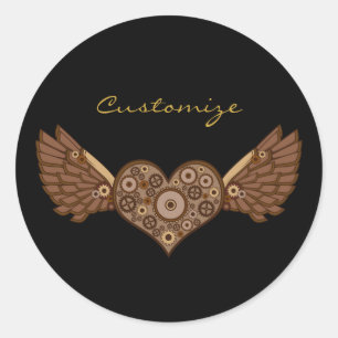 Steampunk Winged Heart mit Gears Thunder_Cove Runder Aufkleber