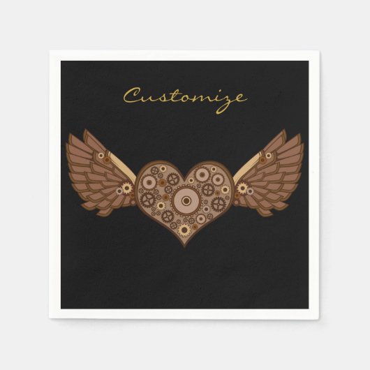 Steampunk Winged Heart mit Gears Thunder_Cove Serviette (Vorderseite)