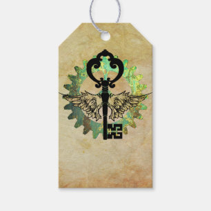 Steampunk Winged Key & Cog Wheel Design Geschenkanhänger