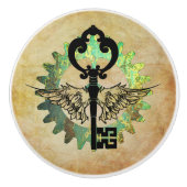 Steampunk Winged Key & Cog Wheel Design Keramikknauf (Vorderseite)