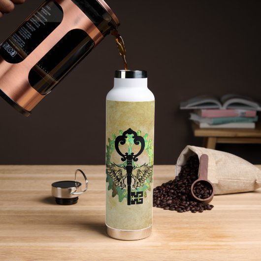 Steampunk Winged Key & Cog Wheel Trinkflasche (Kaffee)