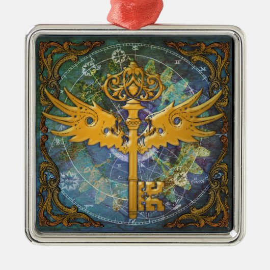 Steampunk Winged Key Ornament Aus Metall (Vorne)
