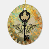 Steampunk Winged Key und Cog Wheel Keramik Ornament (Links)