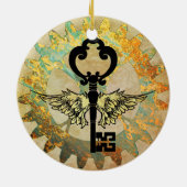 Steampunk Winged Key und Cog Wheel Keramik Ornament (Hinten)