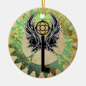 Steampunk Winged Key und Cog Wheel Keramik Ornament (Vorne)