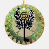 Steampunk Winged Key und Cog Wheel Keramik Ornament (Hinten)