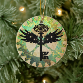 Steampunk Winged Key und Cog Wheel Keramik Ornament