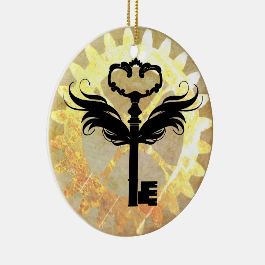 Steampunk Winged Key und Cog Wheel Keramikornament (Rechts)