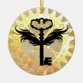Steampunk Winged Key und Cog Wheel Keramikornament (Vorne)