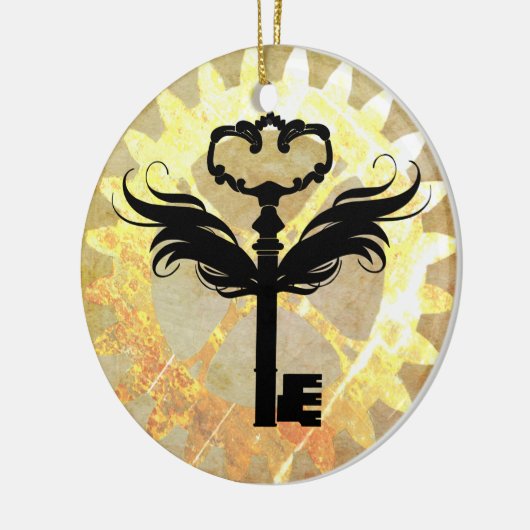 Steampunk Winged Key und Cog Wheel Keramikornament (Links)
