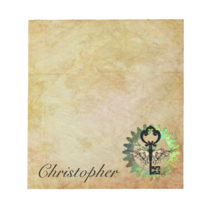 Steampunk Winged Key und Cog Wheel Notepad Notizblock