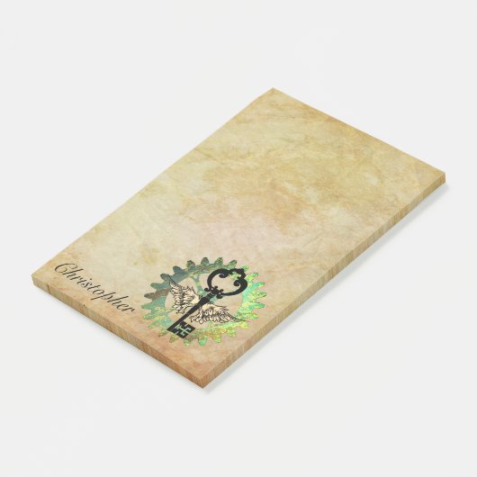 Steampunk Winged Key und Cog Wheel Post-It Notes Klebezettel (angewinkelt)