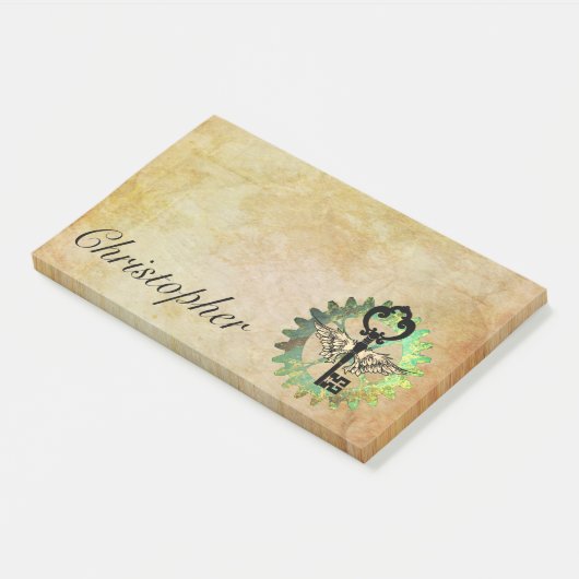 Steampunk Winged Key und Cog Wheel Post-It Notes Klebezettel (angewinkelt)
