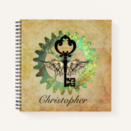 Steampunk Winged Key und Cog Wheel Spiral Notebook Notizblock