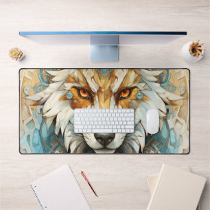 Steampunk Wolf Red und weiß Schreibtischunterlage