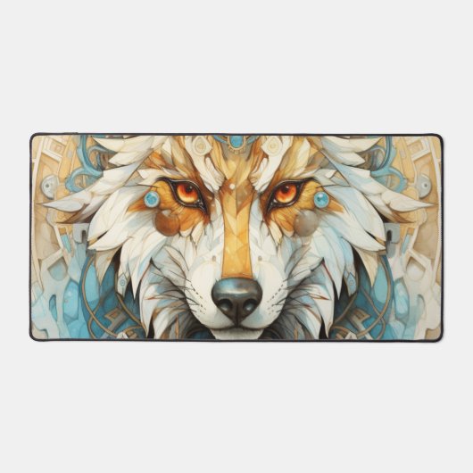 Steampunk Wolf Red und weiß Schreibtischunterlage (Vorderseite)