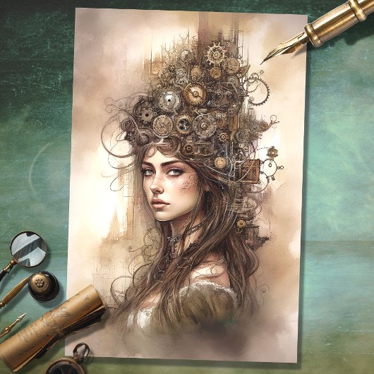 Steampunk Woman 2 Dekoupage Paper Seidenpapier