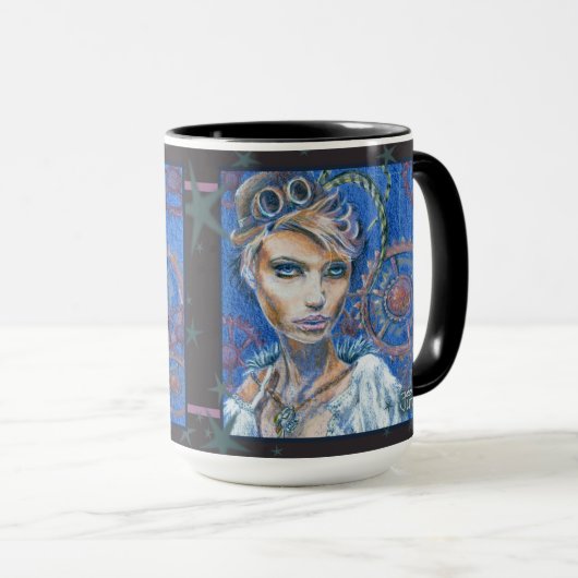 Steampunk Woman Fantasy Portrait Tasse mit Gears (VorderseiteRechts)