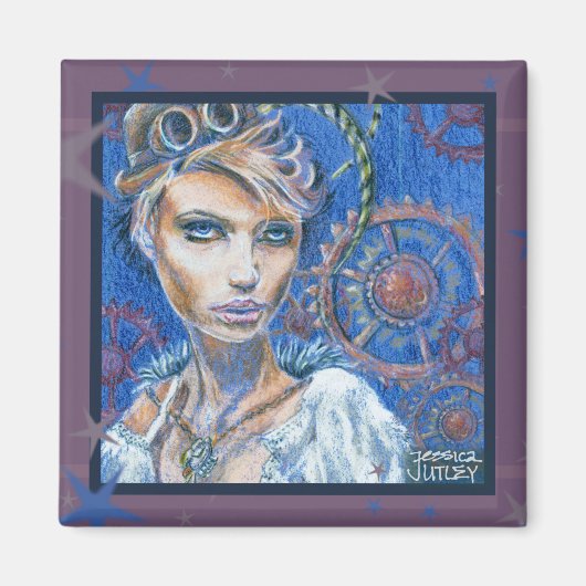 Steampunk Woman Fantasy Viktorianisch Portrait Magnet (Vorne)