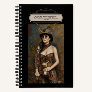 Steampunk Woman Goethe God Quote Black Journal Notizblock