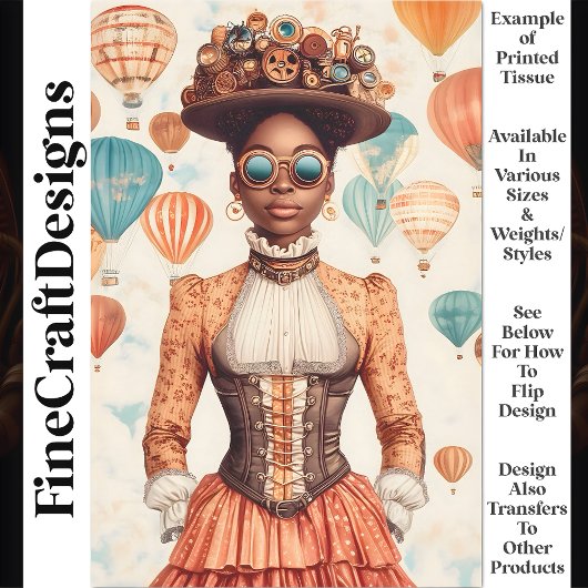 Steampunk Woman Melanated Skin U1 Decoupage Seidenpapier