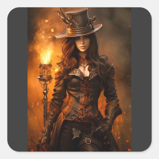 Steampunk Woman Quadratischer Aufkleber (Vorderseite)