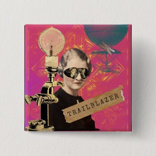 Steampunk Woman Trailblazer Pop Art Button