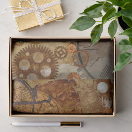 Steampunk World Map Uhren Gears Seidenpapier